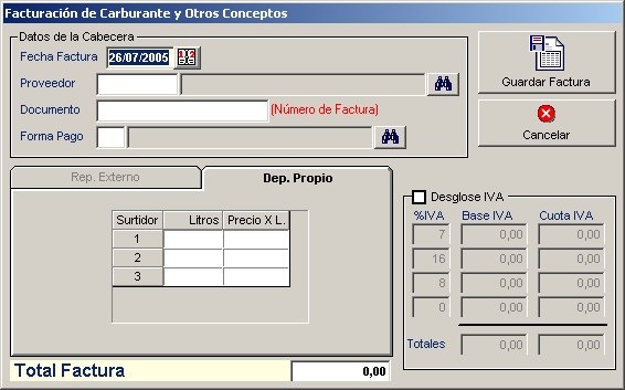Factura deposito propio
